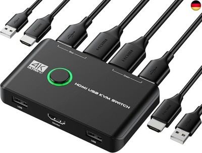 KVM Switch, 4K 60Hz HDMI KVM Switch 2PC 1 Monitor, 2 Port Box USB HDMI Switches