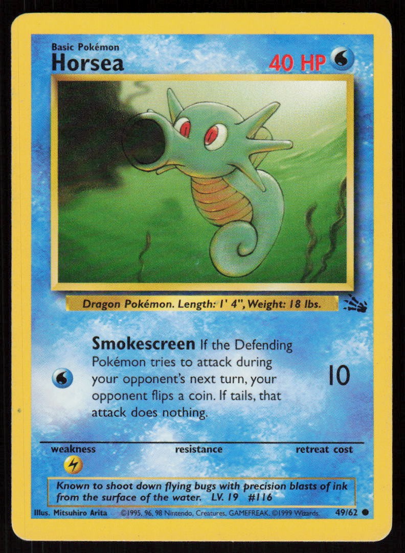Horsea 49/62 Common Fossil Pokemon Unlimited Moderately Played