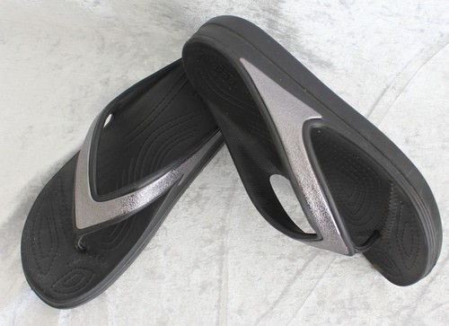 CROCS Damen Flip Flop s Gr 41 schwarz TOP ZUSTAND Badeschuhe mit Glitzer - Bild 2 von 8