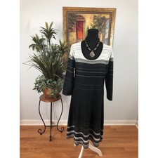 Nine West XL Black And Off-white Striped Sweater Dress 3/4 Sleeve Pullover Artsy