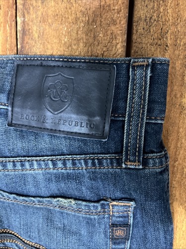 Rock & Republic Jeans Men’s 32x34 Henlee Classic Bootcut Blue Dark Wash Destress - Picture 8 of 9
