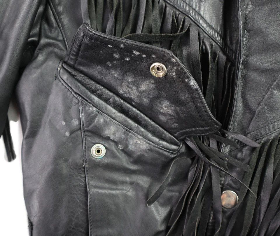 Abrigo Chaqueta Chia US Mujer’s M Cuero Negro Flecos Bomber Motocicleta Forrada Foto 2 de 4