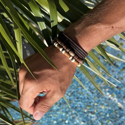 Herren Perlen Armband Set Leder Kordel Perlen Mann Armband Seil Halstuch Junge Surfer - Bild 21 von 42