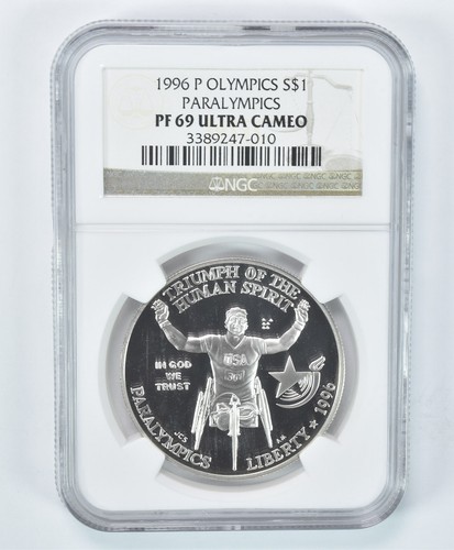 1996-P Paralympics Commemorative Silver Dollar PF69 UCAM NGC Brown Label *7879 - Picture 1 of 5