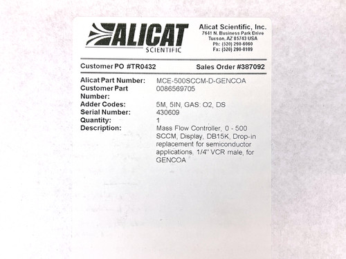 ¡Nuevo! Controlador de flujo másico MFC ALICAT MCE-500SCCM-D-GENCOA 5M 5 PULGADAS GAS: O2 DS - Imagen 2 de 3