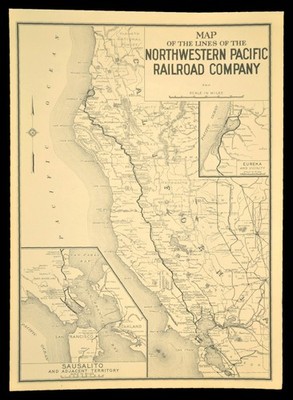 ca 1945 Northwestern Pacific Railroad Map SP RR Western Division Sausalito