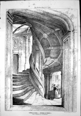 Old Print Chateau De Blois Staircase Francis I Drawing A Waterhouse 1869 19th