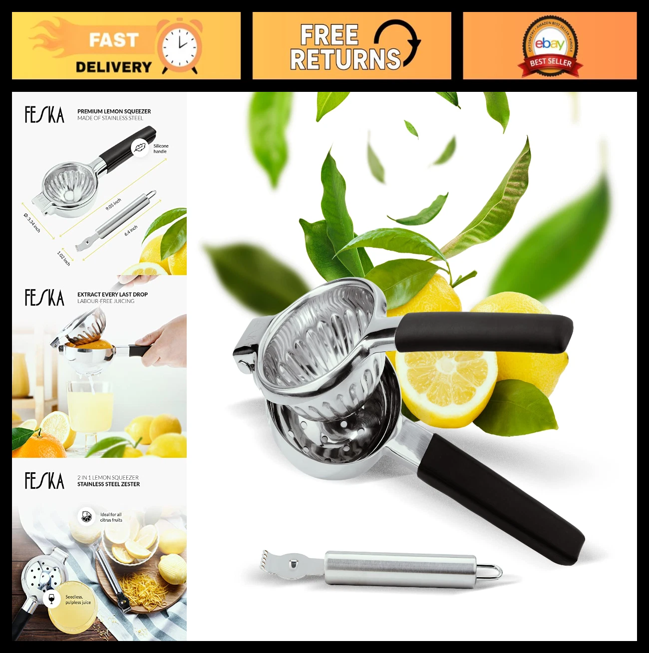 Premium Stainless Steel Lemon & Lime Squeezer - 2 pcs Citrus Juicer, Easy Clean