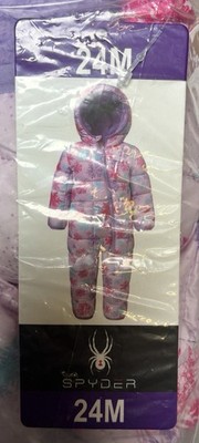 Girls Size 24M Spyder Hooded Snowsuit W/Fold Over Mittens / Booties Purple New