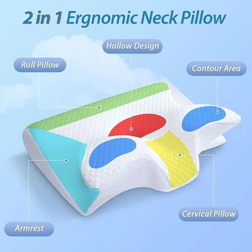 Contour Memory Foam Kissen mit Bezug Orthopädisches Kopf Nacken Rücken Stützkissen - Bild 2 von 12