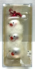 European Glass Christmas Snowman Heads Stacked with Red Santa Hat Ornament NRFB