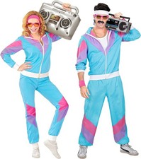 WIDMANN 80s/90s Tracksuit Costume/Outfit, Blue, Pink and Purple, Jacket and