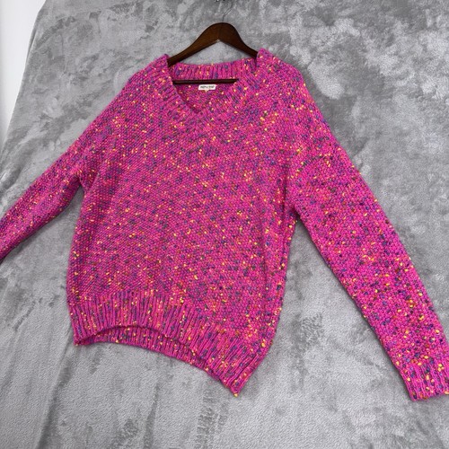 Main Strip Sweater Womens Large Pink V-Neck Long Sleeve Knit Casual Pullover - Picture 3 of 13