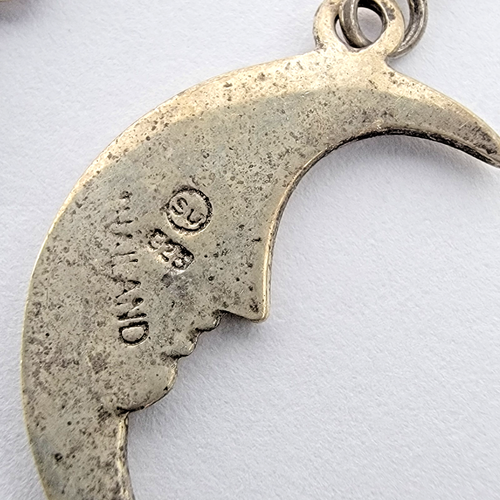 Vintage Silber 925 Halbmond Mann im Mond Ohrringe Markasit SU Sonnenstein Importe - Bild 5 von 6
