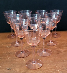 10 Vintage Pink Depression Glass Sherry/Cordial Glasses Stemware Set 4½" ~ 1½ oz