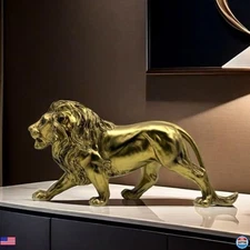 Majestic Gold Lion Statue Figurine - Stunning Resin Sculpture & Garden Decor
