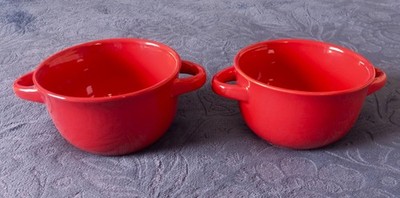Two Crock-Pot Two Handle Soup Bowls Red/Orange