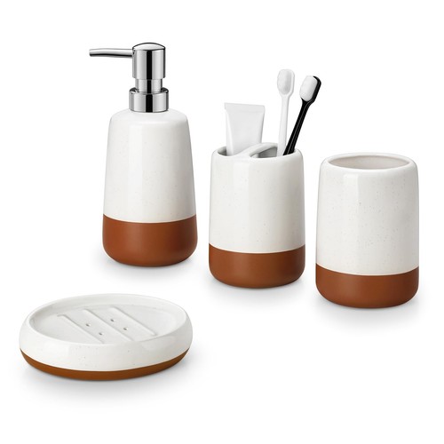 Ceramic Bathroom Accessories Sets, 4 PCS,Soap Dispenser, Toothbrush Holder, T...