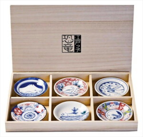 Mino Ware Edo-style Dinosaur Small Plates Set of 6 Gift Boxed Microwave Safe - Picture 1 of 20