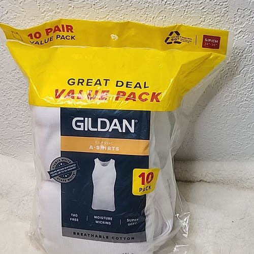 Gildan A-Shirts 10 Pk Men's Size Small 34"-36" White tag free super soft New - Picture 3 of 4
