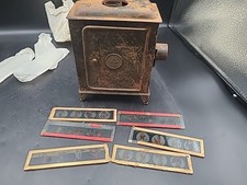 Vintage MAGIC LANTERN PROJECTOR W/lamp And Lens, 7 Glass Slides. Untested. MG