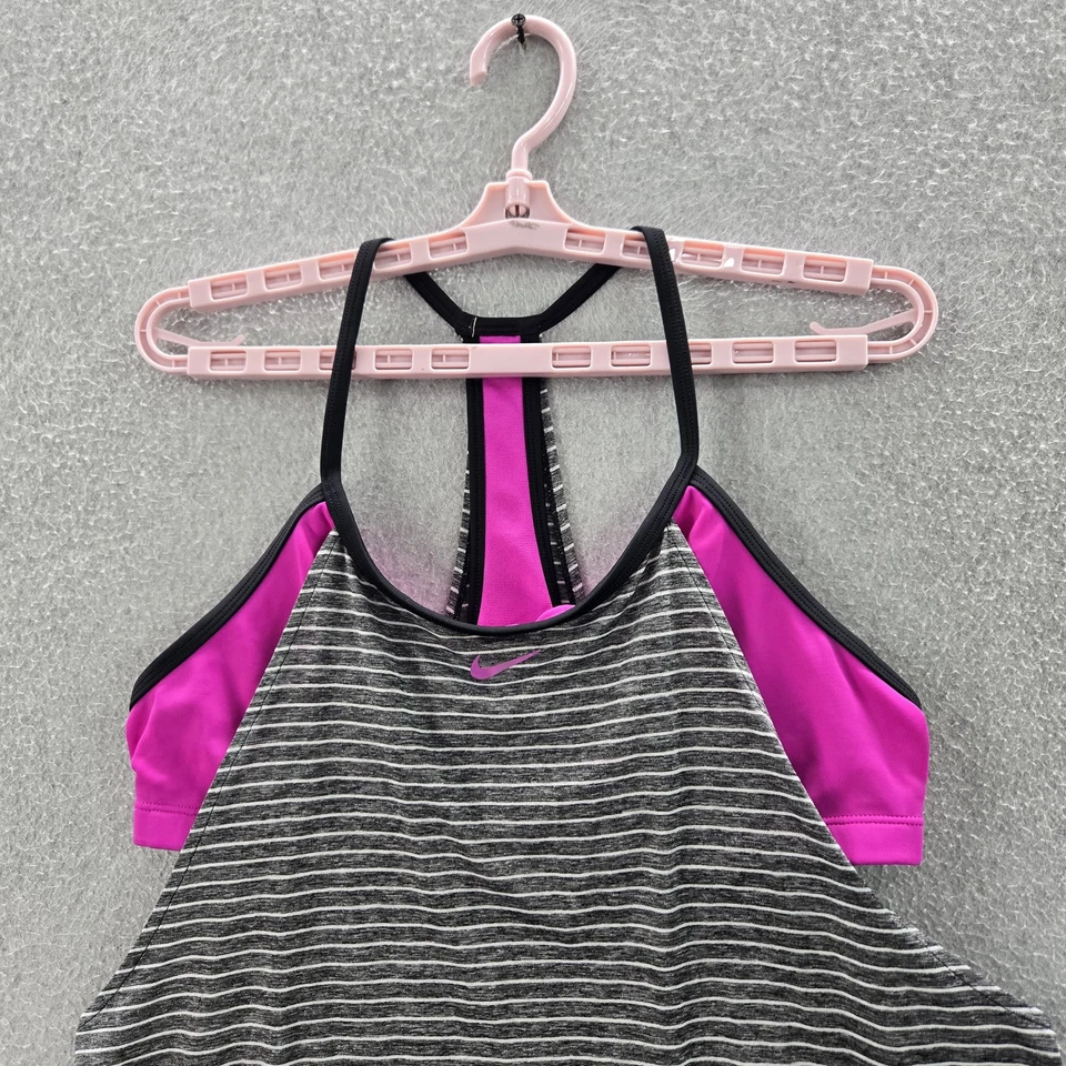 Nike женщин купальный костюм XL серый в полоску слоистый Sport танкини логотип без рукавов - Изображение 3 из 4