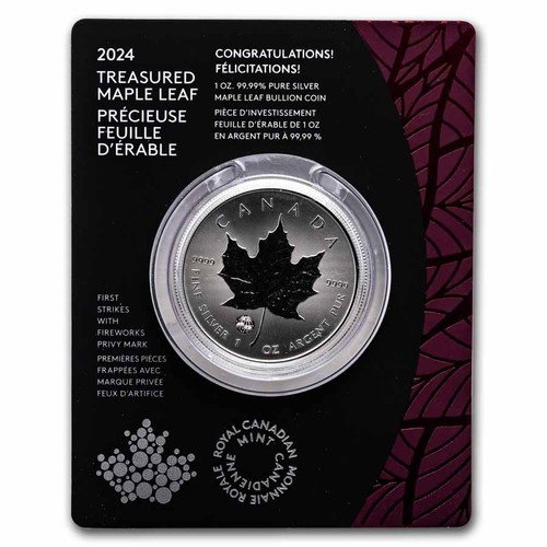 2024 RCM $ 5 1 Unze Ag geschätzt Silber Ahornblatt Herzlichen Glückwunsch - Bild 1 von 5