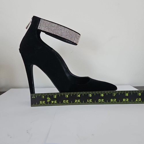 Red Delicious Stiletto Heels Pointy Toe Pumps Zip Back Sparkle Ankle Bands Sz 9 - Picture 11 of 15
