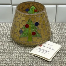 Home Interior Candle Cover Christmas Tree New W Tag Stained Glass Gold Tiles