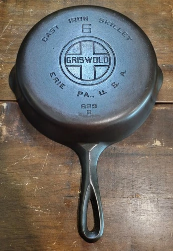 Vintage GRISWOLD Cast Iron Skillet #6 LBL LARGE BLOCK LOGO Sits Flat No Wobble