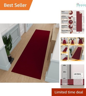 Hallway Runner Rug Non Slip Solid Red 2'7 x 9'10 Durable Easy Clean Carpet