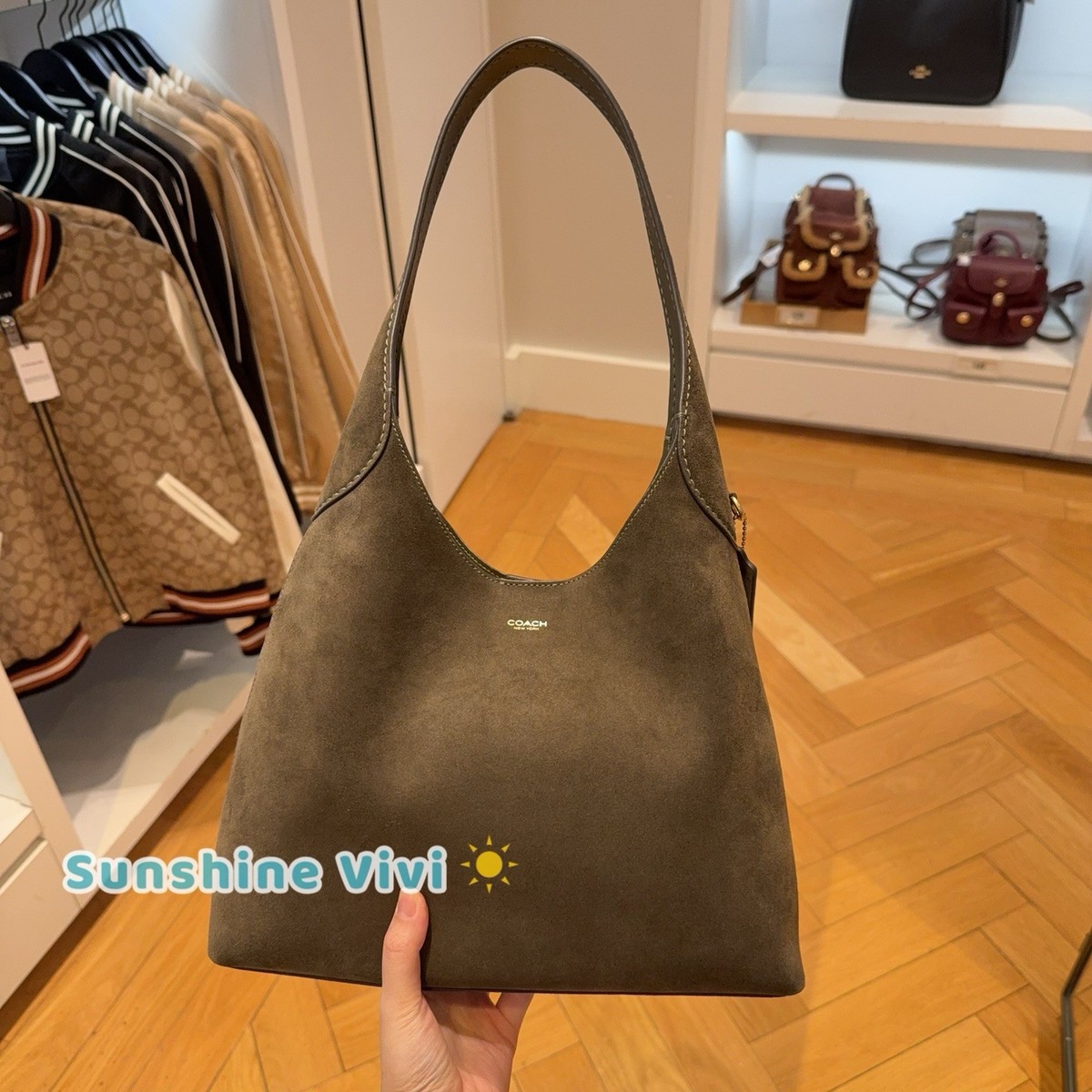 NWT CCOACH CW637 Brooklyn Shoulder Bag 28 Olive Green Suede | eBay