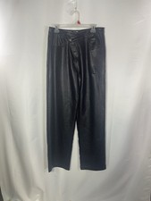 Fashion Nova Women's Black Faux Leather Straight Leg Pants Pockets Button Zip L