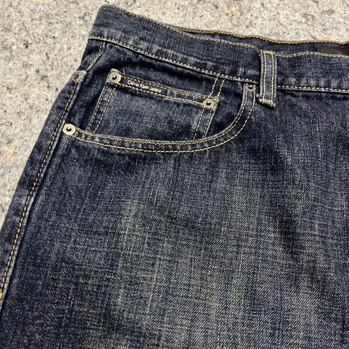 Calvin Klein Mens Jeans 38”x34” Blue Relaxed Straight Dark Wash High Rise - Picture 2 of 16