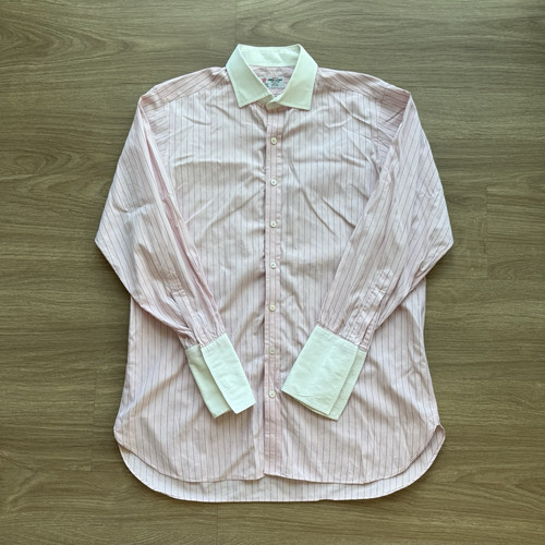 Camisa de vestir Turnbull & Asser para hombre puño francés Inglaterra rosa a rayas talla 16 - Imagen 1 de 7