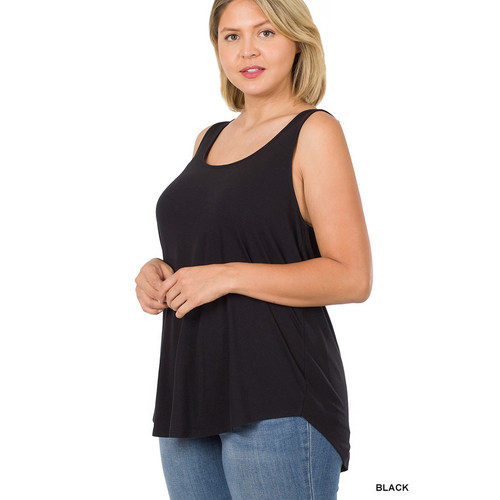 1X Black Scoop Neck Round Hem Tank Top Zenana Plus size comfy cool - Picture 1 of 13