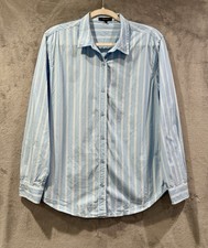 Quince Cotton Poplin Long Sleeve Boyfriend Shirt Delta Blue Double Stripe Size L