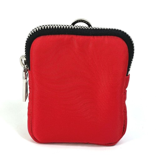 PRADA Men's Pouch Nylon Red Black Triangle Logo Plate Strap Ring