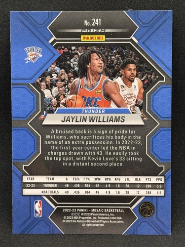 Jaylin Williams 2022-23 Panini Mosaic #241 Mosaic Prizm Rookie (RC) - Thunder - Picture 2 of 2