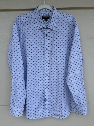 Johnston & Murphy Blue Skull & Cross Bones L/S Button Up Shirt Mens Size XL - Picture 6 of 7