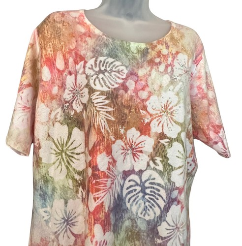 Suéter Serengeti Para Mujer XL Manga Corta Hawaiano Floral Estrás Colorido - Imagen 2 de 8