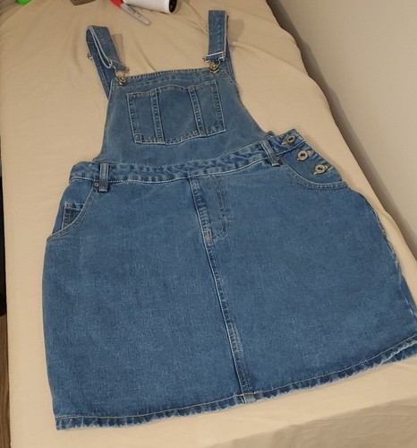 Boohoo Blue DENIM OVERALLS SKIRT ROMPER Size 6 Metal Buttons