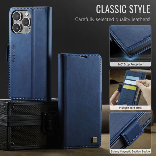 For iPhone 16e 15 Pro Max 14 13 12 11 Leather Magnetic Flip Card Wallet Case - Picture 6 of 22