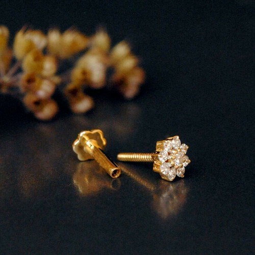 14k Rose Gold Plated 0.20 Ct Simulated Diamond Floral Cluster Nose Pin Women's - Picture 3 of 4