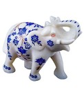 Premium Marble Elephant Statue with Lapis Lazuli Inlay 6 Inches Lucky Elephant
