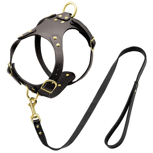 Leather Dog Harness and Leash set Heavy Duty Adjustable Vest for French Bulldog - Picture 9 of 13