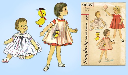 1950s Vintage Simplicity Sewing Pattern 2667 Toddler Girls Dress & Pinafore Sz 3 - Picture 5 of 5