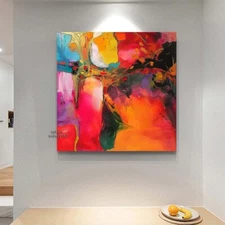 Texture Red Hand-Painted Oil Painting on Canvas Abstract wall Art 24*24in FA043