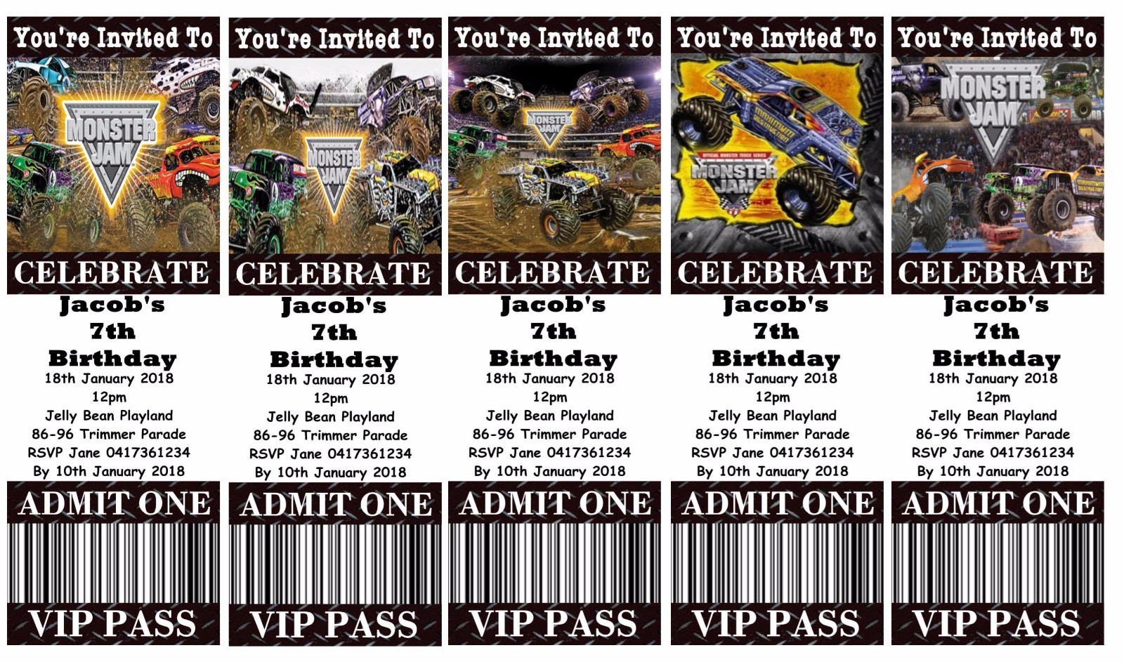 MONSTER JAM TRUCKS Personalised Ticket Style Birthday Invitations eBay