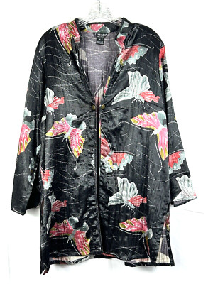 Citron Santa Monica Jacket XL Butterfly Print Black Pink Gray Kimono 3/4 Sleeve